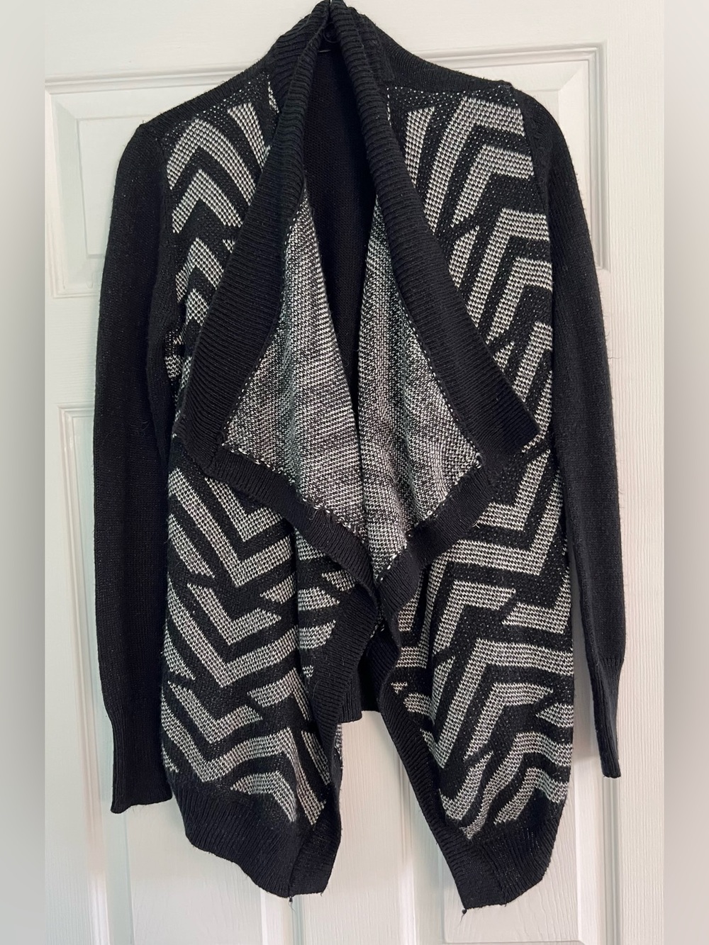 Candie's Black and Gray Chevron Drape-Front Cardigan